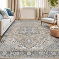 Kokia 4x6 Washable Area Rugs Blue with Vintage Orient Design Rug, Soft Rug for Living Room or Bedroom, Non-Slip Low Pile Stain Resistance Features, Distressed Medallion Pattern