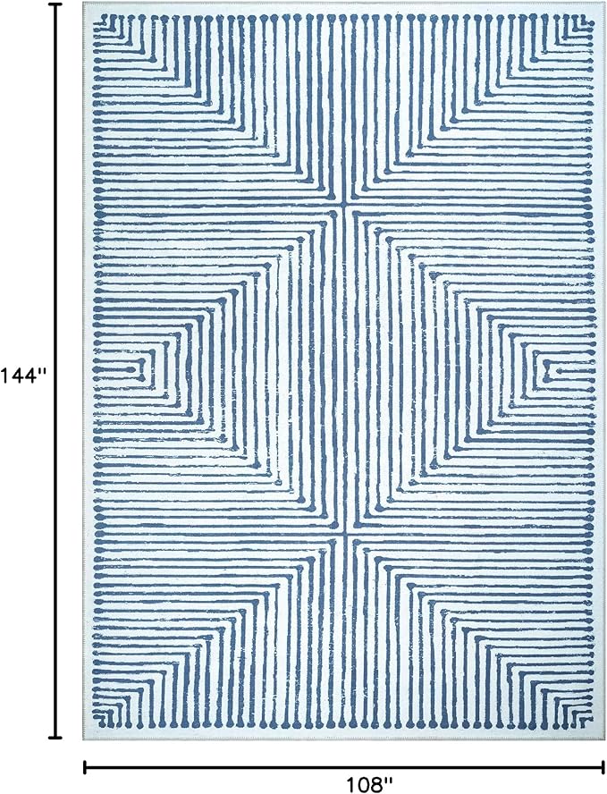 Bloom Rugs Washable Non-Slip 9' x 12' Rug - Blue/Ivory Striped Area Rug for Living Room, Bedroom, Dining Room, and Kitchen - Exact Size: 9' x 12'