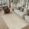 HUGEAR 5x7 Machine Washable Area Rugs Vintage Beige - Neutral Living Room Bedroom Rug Non Slip Stain Resistant Low Pile Aesthetic Throw Carpet Kids & Pet Friendly