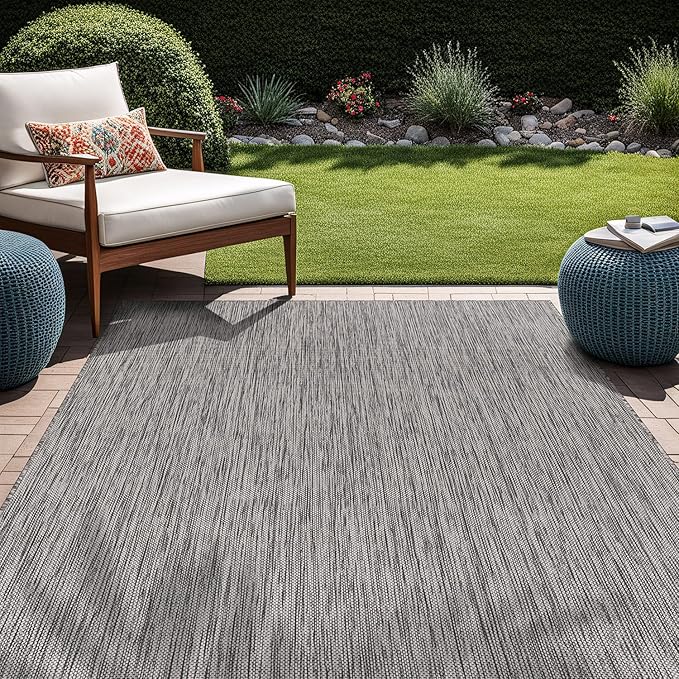 Beverly Rug Indoor Outdoor Rug 6x9, Washable Outside Carpet for Patio, Deck, Porch, Solid Modern Area Rug, Water Resistant, Silver Gray