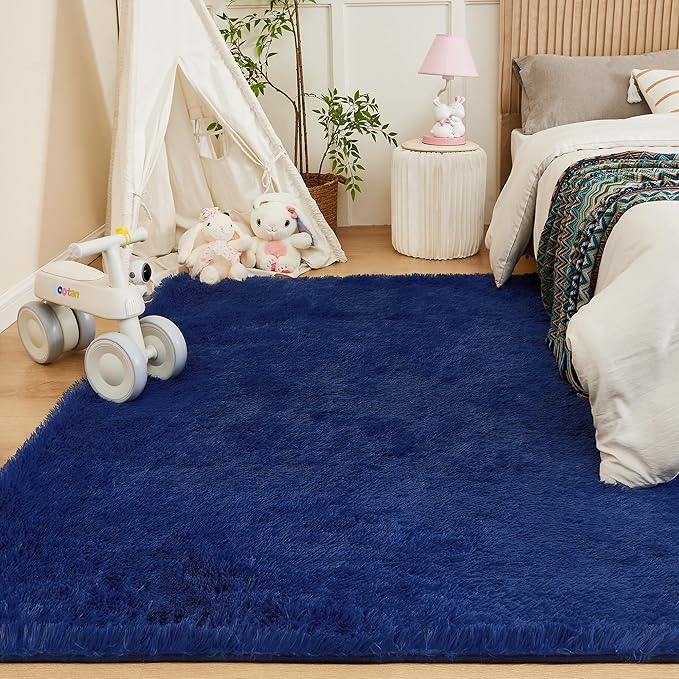 Andency 6x9 Area Rugs Navy,Large Shag Fluffy Soft Shaggy Rugs for Living Room Bedroom, Non-Slip Thick Plush Carpet for Kids Girls and Boys, Dorm Nursery Home Decor Aesthetic