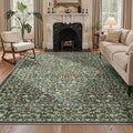 Bavni 8x10 Area Rugs for Living Room, Floral Rug Machine Washable Non Slip, Vintage Boho Forest Carpet, Soft Low Pile Thin Lightweight Rugs for Bedroom, Farmhouse, Dining Room Office, Emerald Green