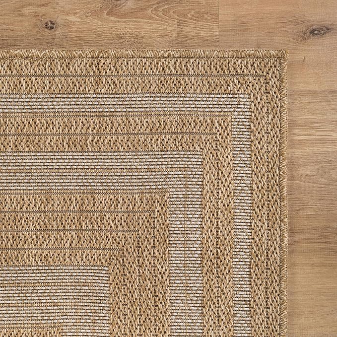Beverly Rug Easy Jute Framed Border Rug 10x14 Washable Large Indoor Outdoor Area Rugs for Living Dining Room Patio Office Stain Resistant Non Shedding Casual Indoor Outside Carpet 10 x 14 Natural
