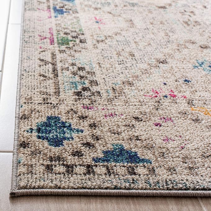 SAFAVIEH Madison Collection Runner Rug - 2'2" x 22', Grey & Yellow, Boho Diamond Distressed Design, Non-Shedding & Easy Care, Ideal for High Traffic Areas in Living Room, Bedroom (MAD418F)