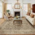 10x12 Brown Vintage Area Rug for Living Room Bedroom Large Distressed Rustic Carpet Non-Slip Low Pile Lightweight Vacuumable Soft Washable Throw Rug for Indoor Dining Room