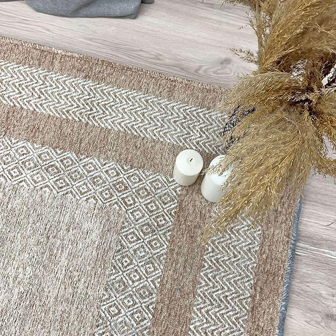 Alfa Rich 7x10 Beige Cream Washable Area Rugs for Living Room Bedroom Kitchen Dining Cotton Rug