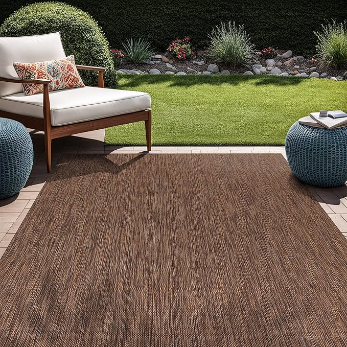Beverly Rug Indoor Outdoor Rug 9x12, Washable Outside Carpet for Patio, Deck, Porch, Solid Modern Area Rug, Water Resistant, Gold Brown