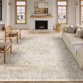 8x10 Washable Area Rug Beige Vintage Distressed Large Rug for Living Room Oriental Soft Thin Indoor Retro Carpet Non Slip Low Pile Floor Cover for Bedroom Dining Room Office Nursery