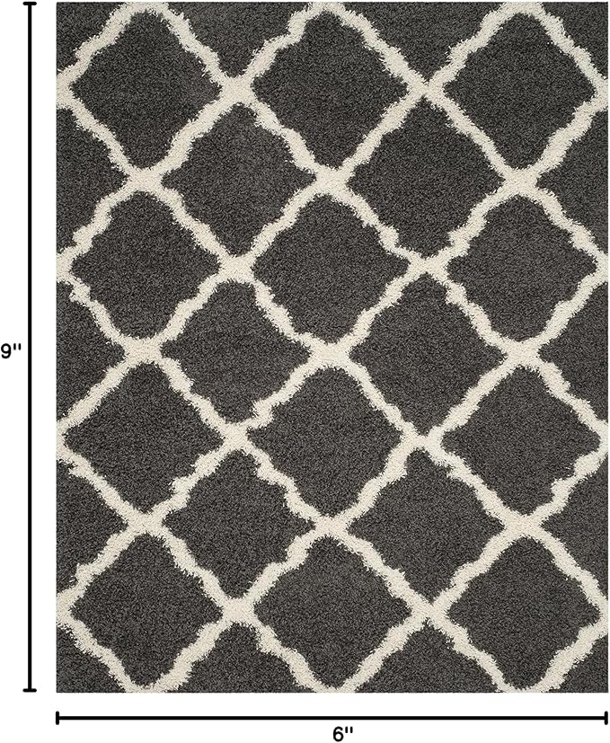 SAFAVIEH Dallas Shag Collection Area Rug - 6' x 9', Dark Grey & Ivory, Trellis Design, Non-Shedding & Easy Care, 1.5-inch Thick Ideal for High Traffic Areas in Living Room, Bedroom (SGD257A)