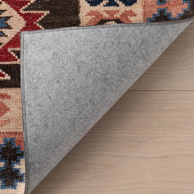 Dash & Albert Balsam Kilim Multi Machine Washable Rug, 5 X 8 Feet, Red Geometric Pattern