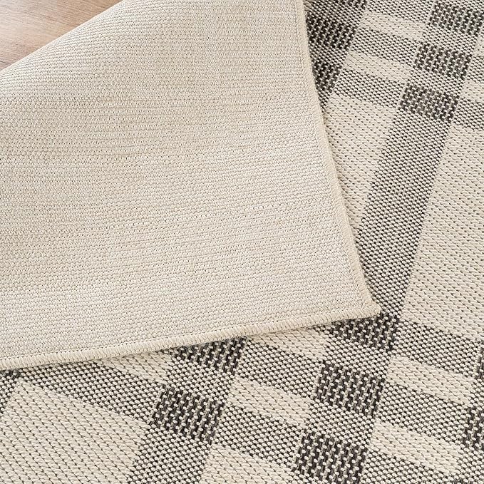 CAMILSON Easy Jute Rug 8x10, Indoor Outdoor Off-White Color Fiber Area Rugs for Entry, Living Room and Bedroom Rug, Checkred Boho Woven Design, Easy-Cleaning, Washable Outside Carpet (8 x 10)