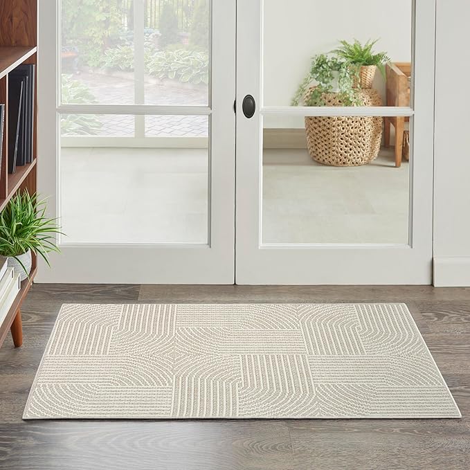 Nourison Home Textured Home Beige Ivory 2'2" x 3'9" Area Rug - Easy Clean, Non Shedding, Bed Room, Living Room, Dining Room, Kitchen (2' x 4')