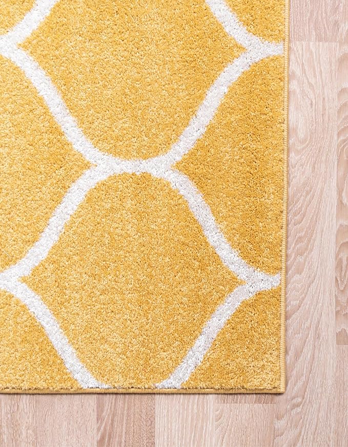 Rugs.com Lattice Frieze Collection Rug – 6' Square Yellow Medium Rug Perfect for Living Rooms, Kitchens, Entryways