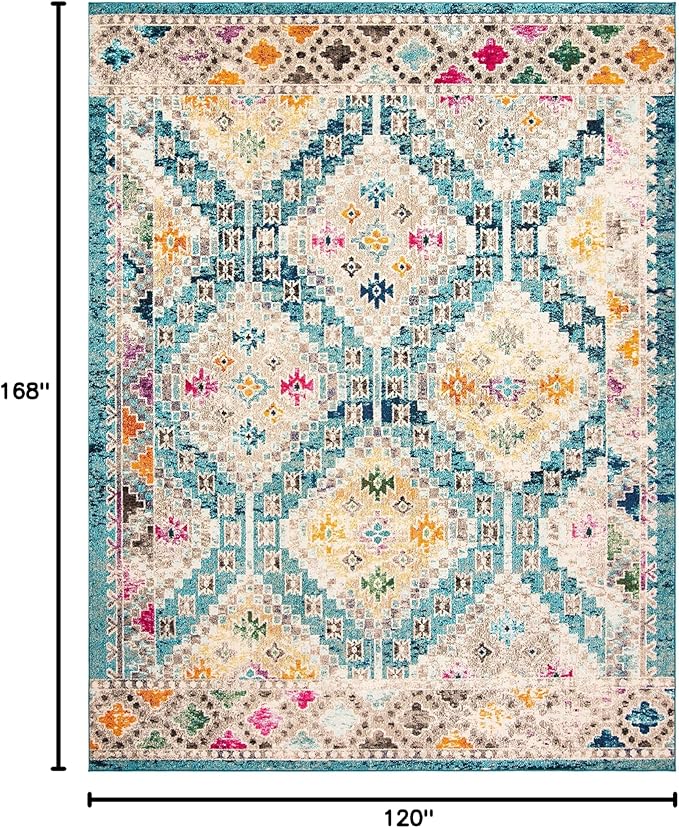 SAFAVIEH Madison Collection Area Rug - 10' x 14', Dark Blue & Yellow, Boho Diamond Distressed Design, Non-Shedding & Easy Care, Ideal for High Traffic Areas in Living Room, Bedroom (MAD418N)