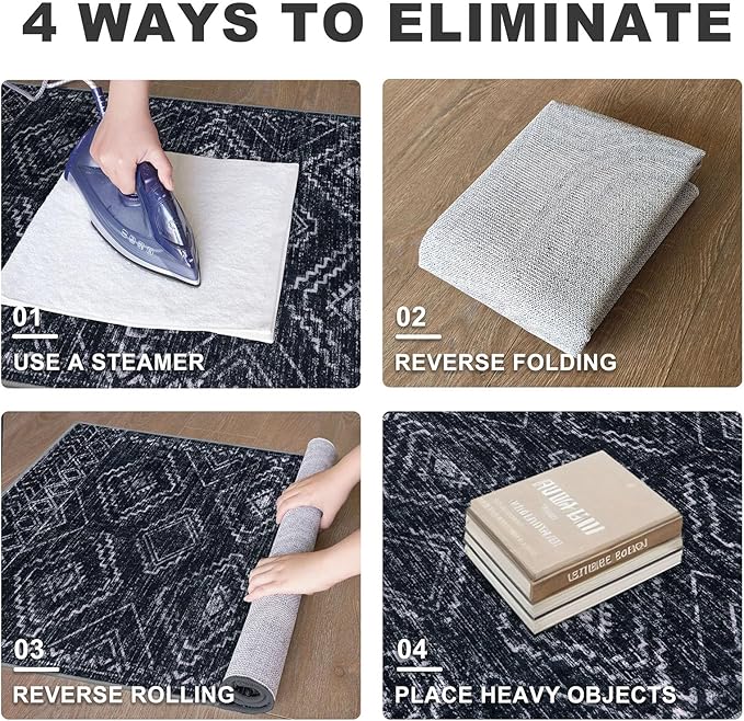 KILOCOCO Boho Kitchen Runner Rug 2x6 Washable Runner Rug, Soft Runners for Hallways Non Slip Printed Distressed Laundry Room Rug, Low-Pile Rug for Entryway/Bedroom/Living Room, Black/Navy
