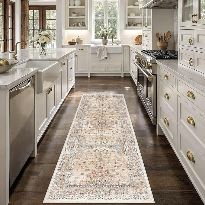 HUGEAR Machine Washable Hallway Runner Rugs 2x6 Vintage Orange Neutral Style Non Slip Stain Resistant Low Pile Throw Carpet for Bedroom Kitchen Retro Aesthetic Modern Decor
