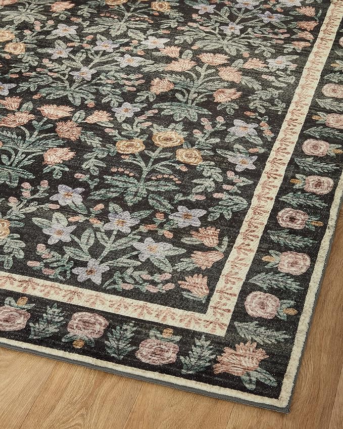 Loloi Rifle Paper Co. Eden Collection EDE-02 Mughal Garden Black 7'-6" x 9'-6" Area Rug feat. CloudPile™