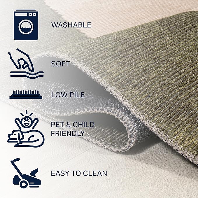 JONATHAN Y Machine Washable Green/Cream Indoor Area Rug 5X8 ft, Cirkel Minimalist Geometric Dot for Living Room, Bedroom, Kitchen, Office, Easy-Cleaning, Pet-Friendly, Non-Shedding WSH113B-5