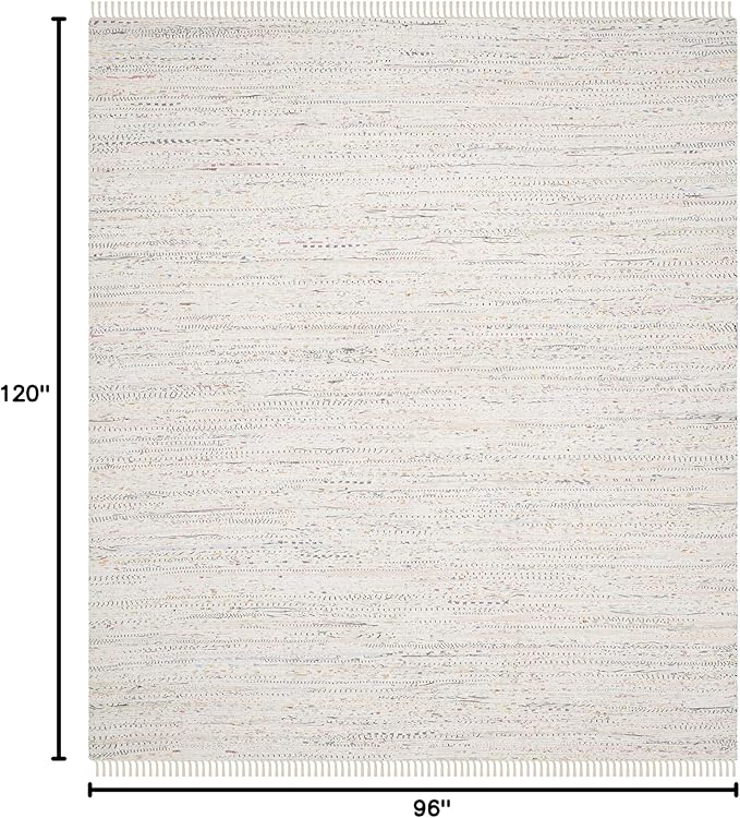 SAFAVIEH Rag Rug Collection Area Rug - 8' x 10', Ivory & Multi, Handmade Boho Stripe Cotton, Ideal for High Traffic Areas in Living Room, Bedroom (RAR121G)