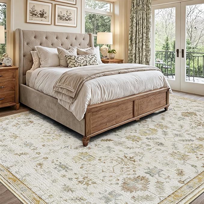 LUMI 4x6 Washable Area Rug for Living Room, Ultra Soft Traditional Vintage Rugs Non Slip with Rubber Backing, Low Profile, High Traffic, Stain Resistant Carpets, Ideal for Bedroom, Dining Room, Indoor