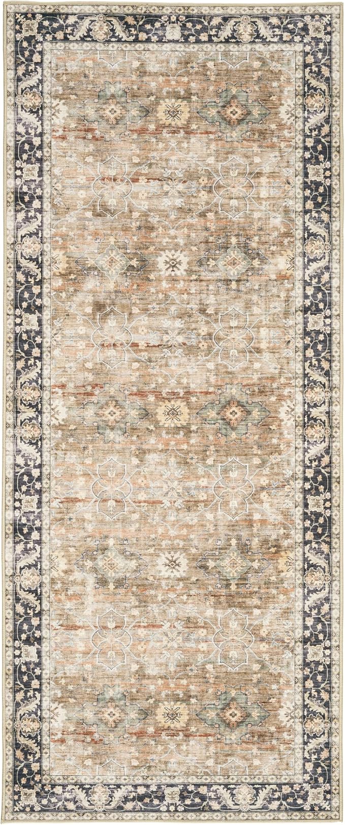ReaLife Rugs Machine Washable Area Rug Runner - Living Room Bedroom Bathroom Kitchen Entryway - Padded Low Pile Stain Resistant Premium - Boho Farmhouse Vintage - BEV - Beige Tan Brown 2'6" x 8'