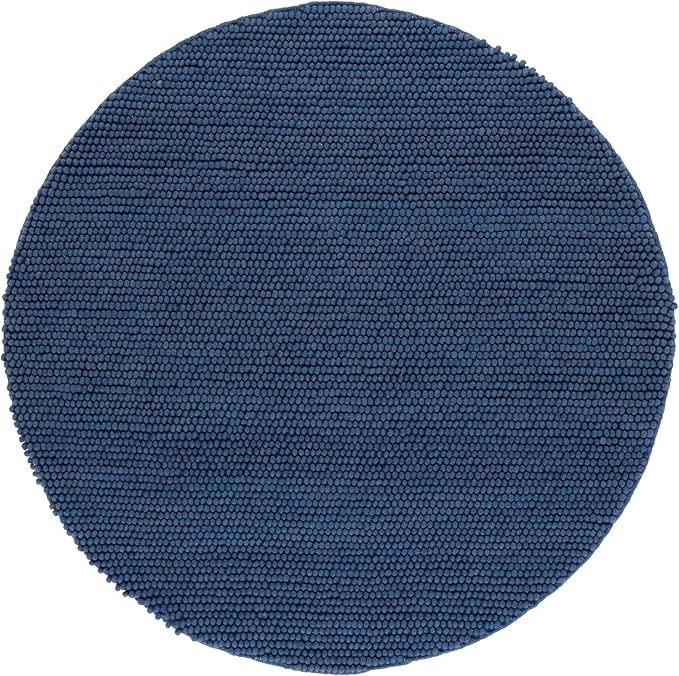 SAFAVIEH Natura Collection Area Rug - 6' Round, Navy & Blue, Handmade Wool Blend, Textured Design, Ideal for Living Room, Bedroom, Dining Space (NAT620M)