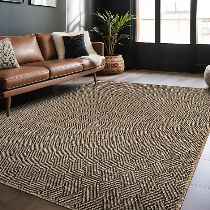 Easy Jute Rugs 6x9 Herringbone Natural Color Living Room Indoor Outdoor Area Rug for Patio and Kitchen Rug High Traffic Washable Easy to Clean Solid Boho Woven Design Carpet (6 x 9)