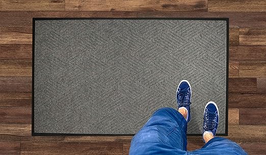 WaterHog Diamond | Commercial-Grade Entrance Mat with Rubber Border – Indoor/Outdoor, Quick Drying, Stain Resistant Door Mat (Medium Grey, 3' x 4')