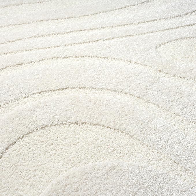 Abani Cozy Cream Area Rug for Living Room, Bedroom - Swirl Waves Pattern - 2' x 3' - Durable & Easy to Clean