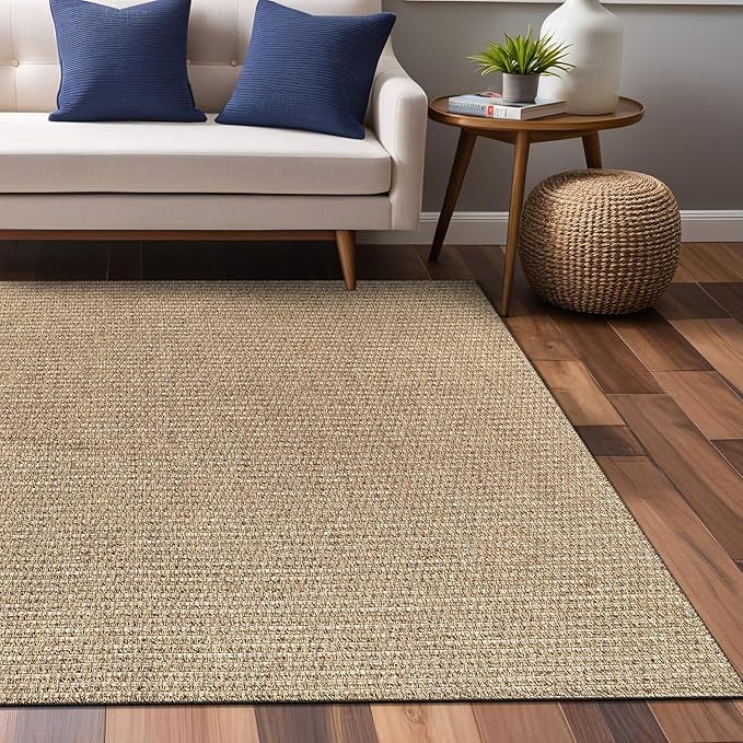 Easy Jute Rugs 8x10 Natural Color Living Room Indoor Outdoor Area Rug for Patio Farmhouse and Kitchen Rug High Traffic Easy to Clean Washable Solid Boho Woven Design Outside Carpet (8 x 10)