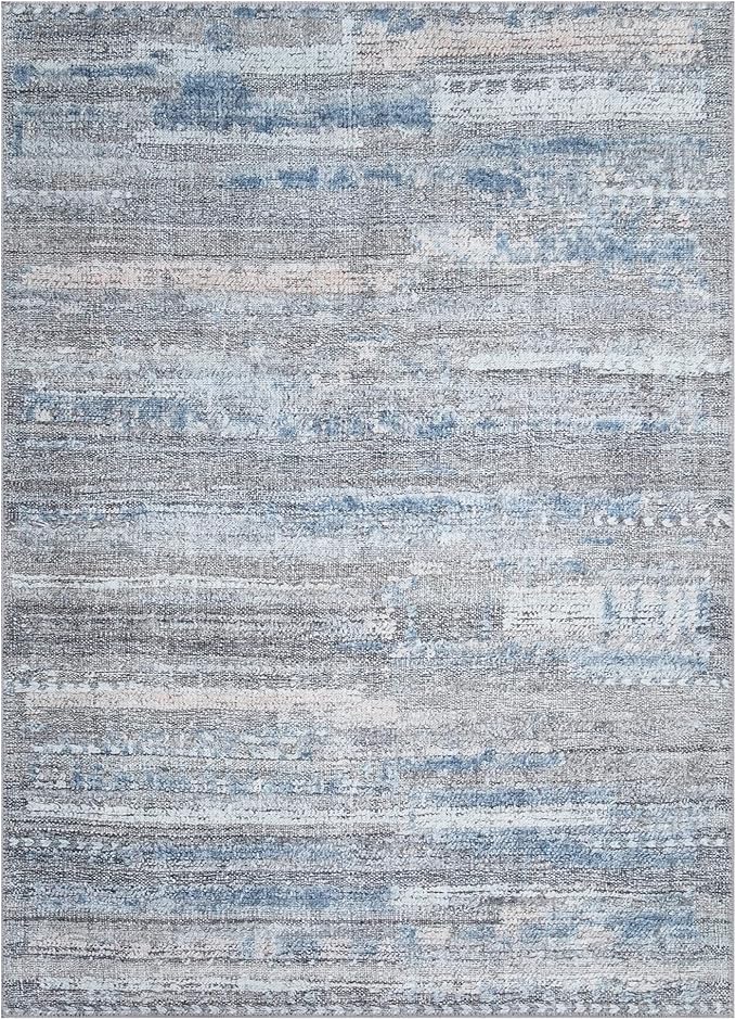 Bloom Rugs Washable Non-Slip 5' x 7' Rug - Gray/Blue/Blush Modern Abstract Area Rug for Living Room, Bedroom, Dining Room, and Kitchen - Exact Size: 5' x 7'