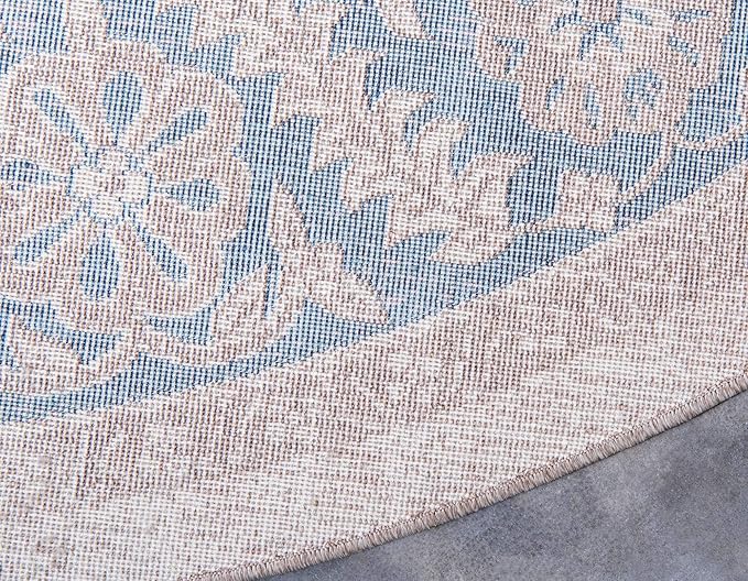 Unique Loom Salzburg Collection Classic Traditional Design Oriental Inspired Border Area Rug (4' 0 x 4' 0 Round, Beige/Blue)