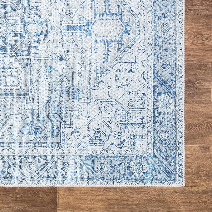 Bloom Rugs Washable Non-Slip 6' x 9' Rug - Blue/Gray Traditional Area Rug for Living Room, Bedroom, Dining Room, and Kitchen - Exact Size: 6' x 9'