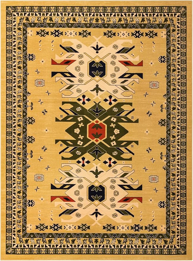 Unique Loom Taftan Collection Border Geometric Tribal Inspired Design Area Rug (9' 10 x 13' 0 Rectangular, Gold/ Gray)