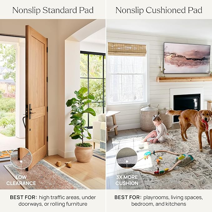 RUGGABLE Washable Vintage Area Rug – Kamran Blue Quartz 4x6, Stain-Resistant, Non-Slip – Medium Machine Washable Rugs for Living Room, Bedroom, Hallway, Entryway & Office–with Cushioned Pad