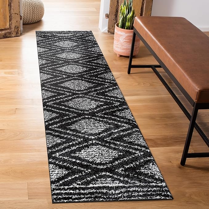 Rugshop Geometric Shag Runner Rug Anthracite Dark Gray and White 2' 3" x 12' Great for Long Hallways, Open Entryways, or Galley Kitchens