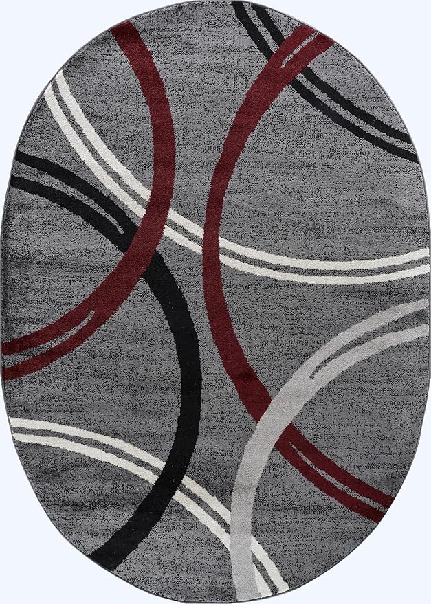 Rugshop Modern Wavy Circles Design Non-Shedding Oval Rug, Carpet for Living Room, Dining Room, or Bedroom, Red, 5' x 7' Oval