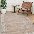 GENIMO 5x7 Area Rugs for Living Room, Machine Washable Non Slip Vintage Retro Rugs, Low Pile Lightweight Chenille Print Rug for Bedroom, Dining Room, Home Office, Salmon