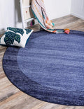 Rugs.com Angelica Collection Rug – 8 Ft Round Navy Blue Medium Rug Perfect for Kitchens, Dining Rooms