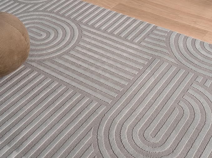 Annabel Modern Geometric Area Rug for Living Room, 5x7 Contemporary Arched and Linear Gray Rug, High-Low Pile Stain Resistant Carpet for Bedroom, Dining Room or Kitchen (5' x 7', Gray)