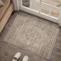 HUGEAR Washable 2x3 Entryway Area Rugs Retro Brown Small Vintage Distressed Non Slip Stain Resistant Low Pile Neutral Throw Carpet for Bedside Kitchen Entryway Home Decor