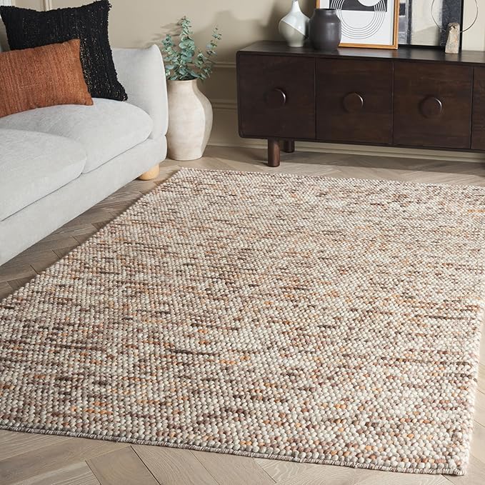 SAFAVIEH Natura Collection Area Rug - 6' Square, Dark Brown & Beige, Handmade Wool Blend, Textured Design, Ideal for Living Room, Bedroom, Dining Space (NAT620E)
