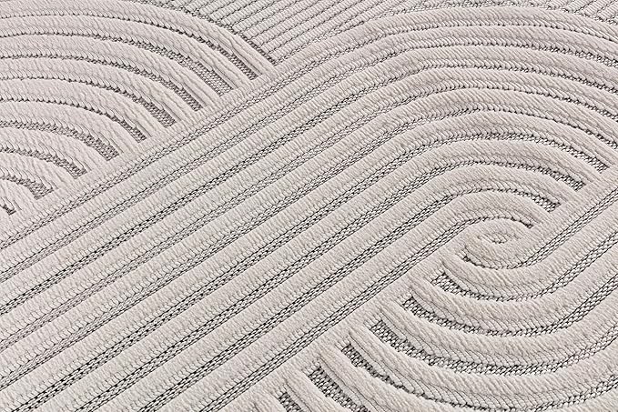 CAMILSON Modern Runner Rug 2x7 Luxury Swirl Curved Micro Loop Hallway Rugs Soft High-Low Pile Stain Resistant Easy to Clean Non-Shedding Durable Entryway Kitchen Indoor Area Carpet (White)