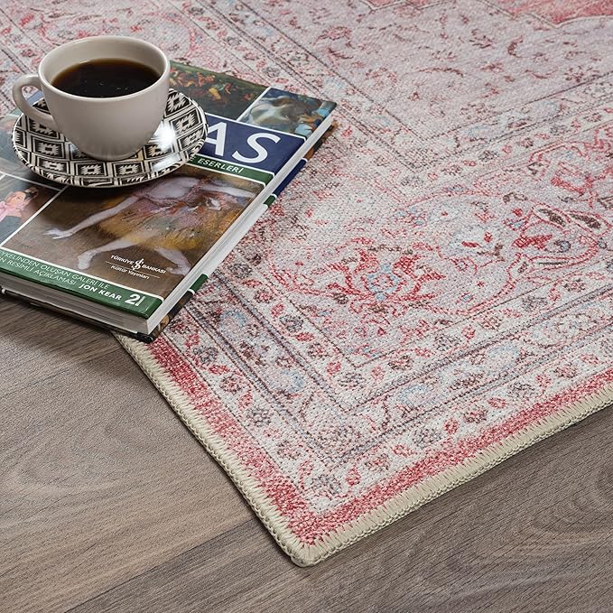 Fame Rugs Turkish Rug. Washable Vintage Oriental Antique Inspired Traditional Doormat Small Modern Area Rugs Luxury Entryway Entry Bedroom Bathroom Kitchen (410CP, 2'5 x 6'9)