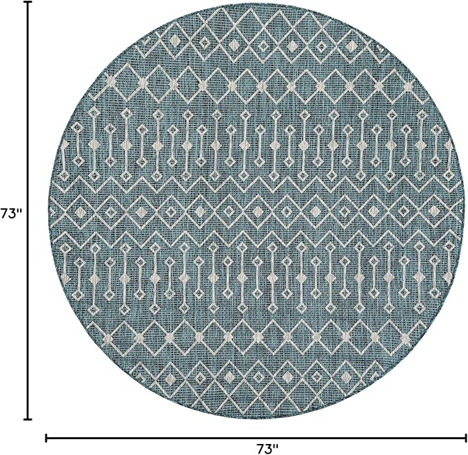 Unique Loom Outdoor Trellis Collection Area Rug - Tribal Trellis (6' 1" Round Teal/Ivory)