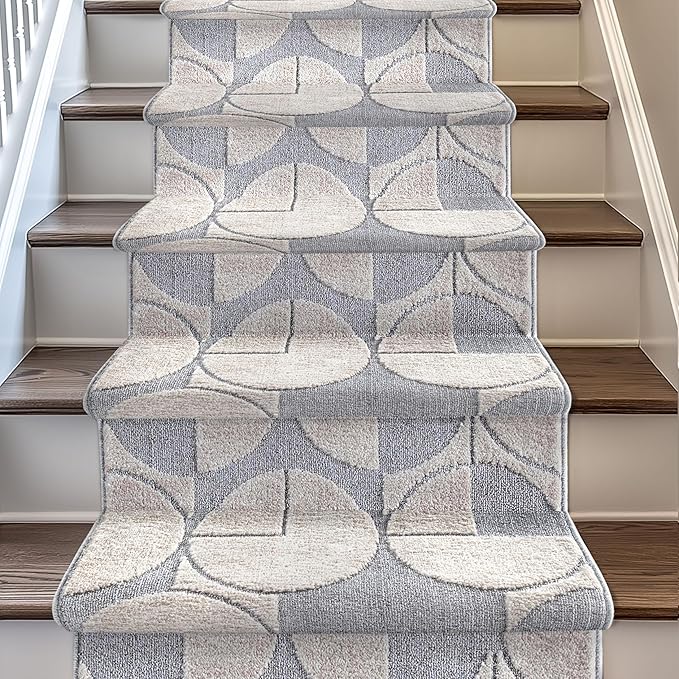 Well Woven Custom Size Hallway & Stair Runner- Harlow Harmony Ivory/Grey 27 Inches Wide x 21 Feet Long Runner (27" x 21') Runner Rug - Modern Geometric Pattern, Ultra-Soft, Easy-Clean