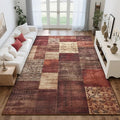 Tepook Modern Area Rug for Living Room, 6x9 Geometric Large Rugs for Bedroom, Washable Patchwork Rug Indoor Non-Slip Throw Carpets for Dining Room Office Farmhouse Home Decor, Red