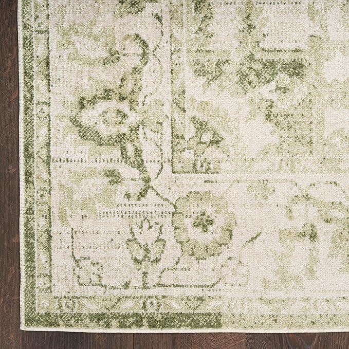 Nourison Home Astra Machine Washable Ivory Green 2'2" x 10' Area Rug - Easy Clean, Non Shedding, Bed Room, Living Room, Dining Room, Kitchen (10' Runner)