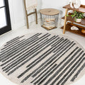 JONATHAN Y Khalil Modern Berber Stripe Cream/Black 5' Round Indoor Area Rug, Contemporary, Bohemian, Easy-Cleaning for Living Room, Bedroom, Kitchen, Pet Friendly, Non-Shedding (MOH207A-5R)