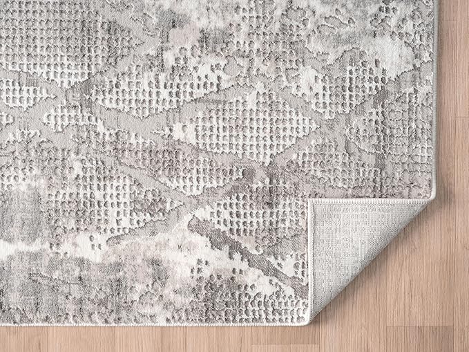 Adel Modern Area Rug for Living Room, 8x10 Rustic Distressed Abstract Large Grayl Rug, Medium Pile Stain Resistant Carpet for Bedroom, Dining Room or Kitchen (8' x 10', Gray)